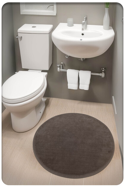 Cotton Woven Water Absorbent Bath Mat, Bathroom Carpet Plain, Round 60 X 60 cm Brown