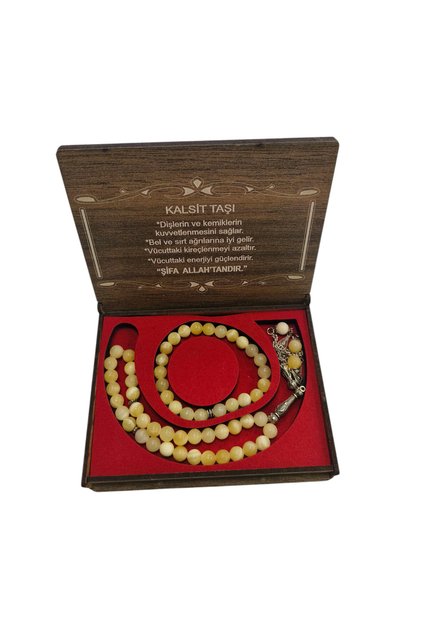 Calcium Stone Prayer Beads and Bracelet Gift Wooden Box