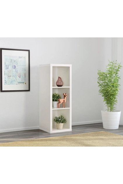3 Bölmeli Ahşap Salon Rafı 42x39x112 Cm Ahşap Kitaplık Beyaz Renk Raf