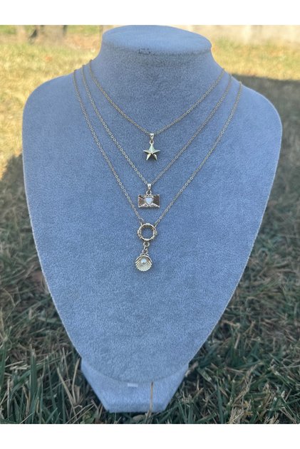 Triple Gold Combination Necklace Oyster Letter Star