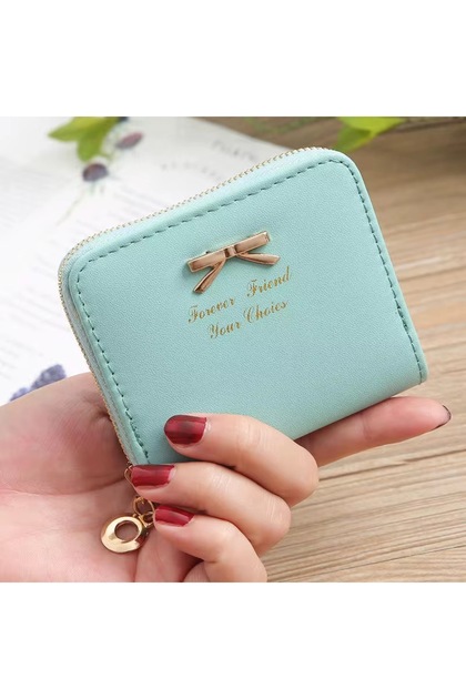 Water Green Mini Wallet That Will Add Color to Your Life - Elegant Design with Bow Detail