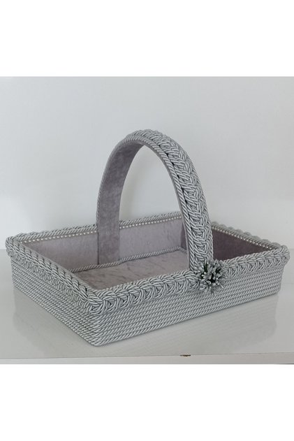 Medium Basket with a Knitted Handle 27*37 cm Size Gift Bunching Dowry