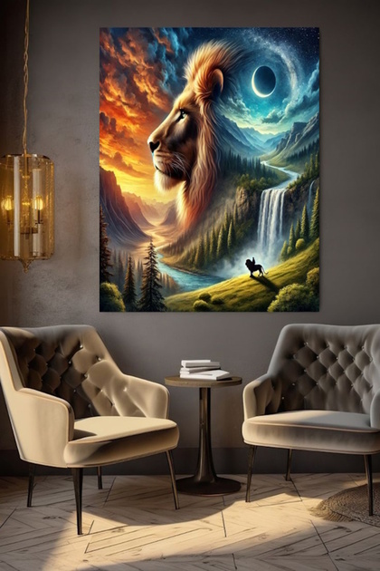 TABLIE CANVAS CU LEU BĂTAT ÎN PIELE, DECOR DE PERETE PENTRU CASĂ, SALON, BIROU, MAGAZIN, CADOU, DECORATIV