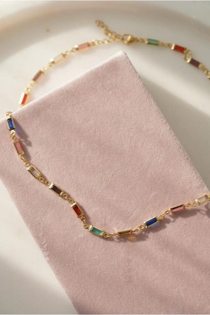 Colorful Baguette Stone Mosaic Necklace