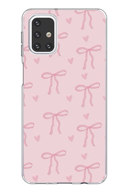 Samsung Galaxy M31S Compatible Pink Heart Bows Transparent Silicone Case