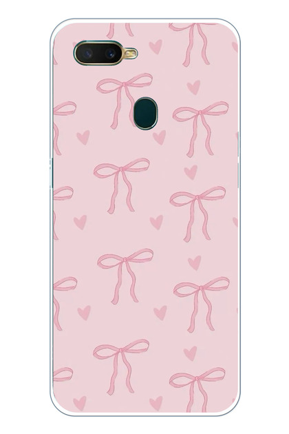Oppo A5S- Ax7 - A12 Compatible Pink Heart Bows Transparent Silicone Case