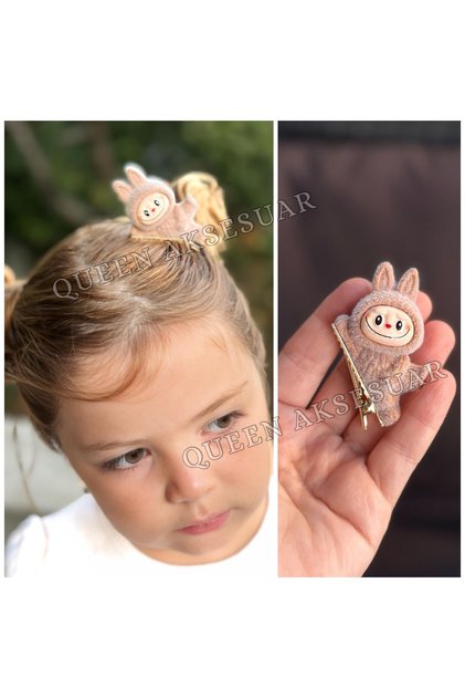Yeni Trend 3d tüylü oyuncaklı Figürlü Pens Toka açık kahverengi