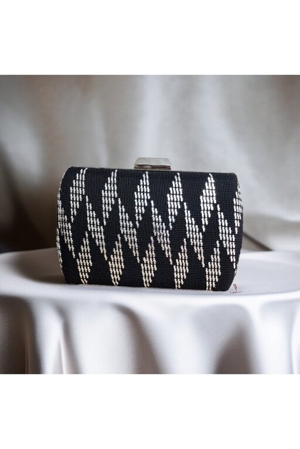 Evening Dress Bag & Turchin Hand Embroidered Bag - Black and Silver Elegance - with Chain