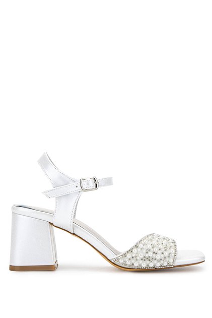 Women's Genuine Leather White Heeled Shoes