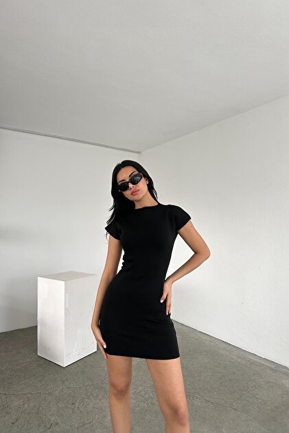 6839 Μοντέλο - Μαύρο Basic Fit Knitwear Γυναικείο Φόρεμα