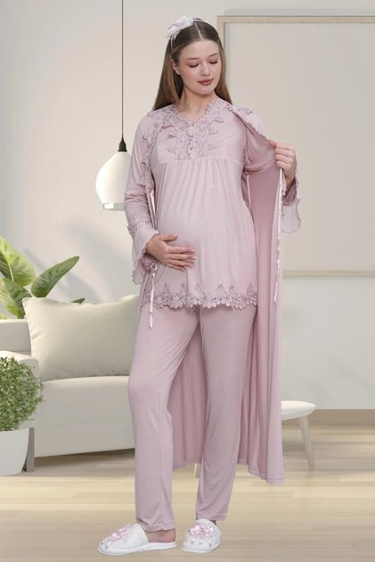 Maternity Maternity Pajamas with Morning Gown 2-Piece Morning Gown-Pajama Set 75% Cotton, 25% Viscose