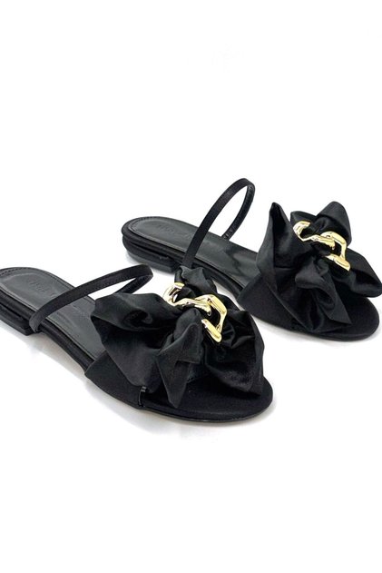 Kindep Lion Bow Tie Flat Women's Slippers Black