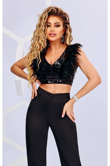 Corset negru cu paiete și pene