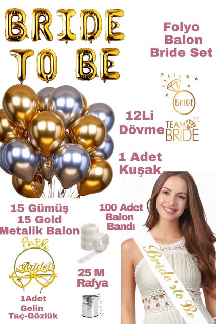 Gold Bride To Be Folyo Gold Gümüş Balon Gelin Bekarlığa Veda Parti Malzemeleri Parti Bride Set