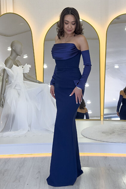 black and white dress with blue accessories thezkscom Women's Strapless Sleeve Fish Satin Alya Dress White, Black, Red, Indigo, Navy model-name:nonny The contrast piping that Size:4X-Large/20-20.5 Neck/36-37 Sleeve Price Promotional 100% Silk