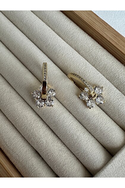 Gold Floral Dangle Hoop Earrings