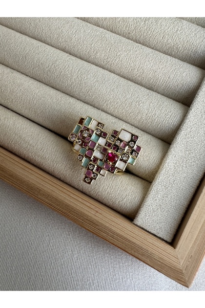 Blue Pixel Heart Ring