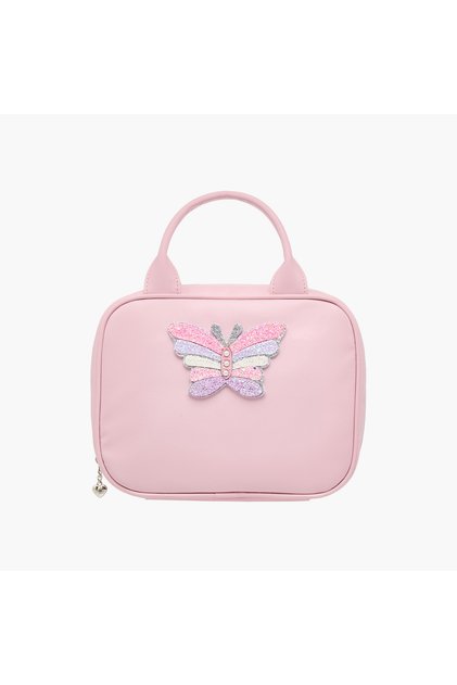 Butterfly Applique Lunch Bag with Double Handle and Zip Closure