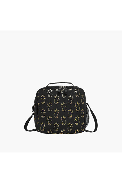 St.Right All-Over Cat Print Lunch Bag with Adjustable Strap and Zip Closure