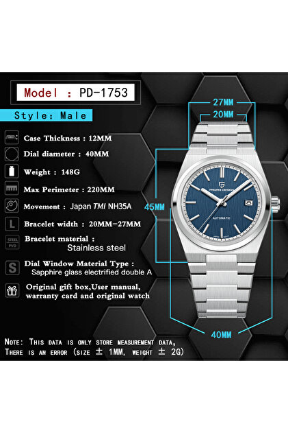 Pagani design PD-1753 PRX Powermatic 38MM 100M Su Geçirmez Japon
