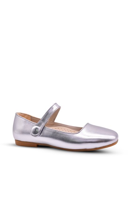 Florence Girl's Blunt Toe Silver Color Ballerina Shoes