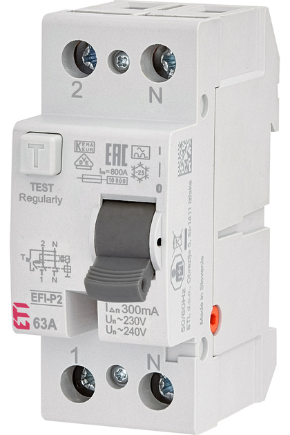 Intreruptor diferential RCCB, 1P+N, 63A, 300mA, 10kA, tip A, EFI-P2, 002061133,