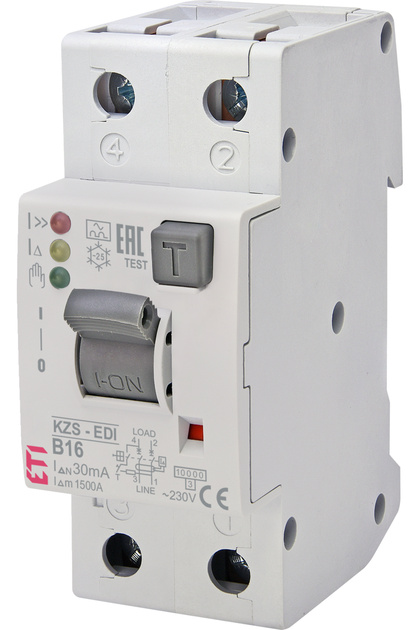 Intreruptor diferential RCBO, 2P, 16A, 30mA, 10kA, curba B, tip A, KZS-EDI, 002172406,
