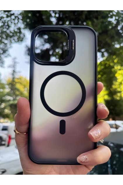 iPhone 13 uyumlu mat megsafe kablosuz şarj lens hediyeli stand tam korumalı silikon kılıf