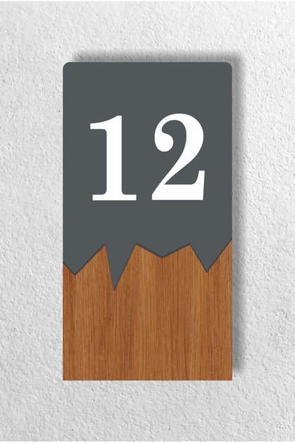Vertical Laser Metal Composite - Wood Apartment Site -Apartment Hotel Office Door Number - Door No: 12 Twelve