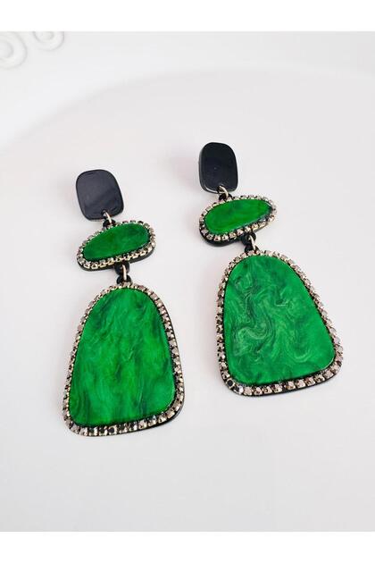Green Dangle Big Earrings 9 cm