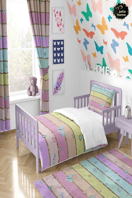 Colorful Stripe Butterfly Patterned Duvet Cover Set TLAN-292