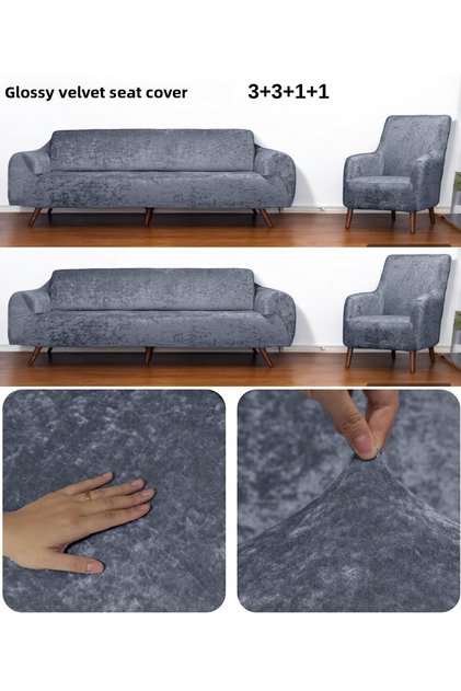 Soft Washable Fur Stain-Resistant Elastic Velvet Sofa Cover Set, 4-Piece"set