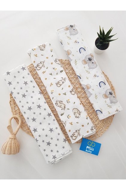 Set of 3 Muslin Covers | 100% Cotton Muslin Cloth | Baby Swaddle, Shoulder Diaper, Breastfeeding Cover | Plus Baby