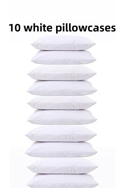 Cotton White 10 Piece Pillow Case Zippered Inner Lining & Mattress
