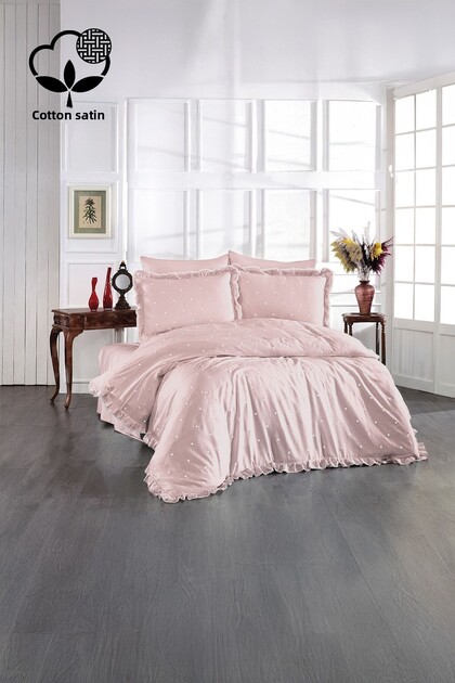 Amore Heart Embroidered Cotton Satin King Size 6 Piece Duvet Cover Set