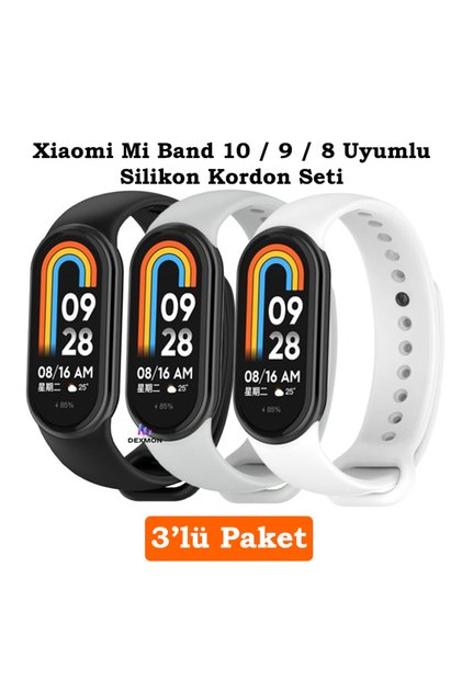 Xiaomi Mi Band 8 Mi Band 9 Mi Band 10 Compatible 3 Pack Silicone Cord Wristband with Metal Pin