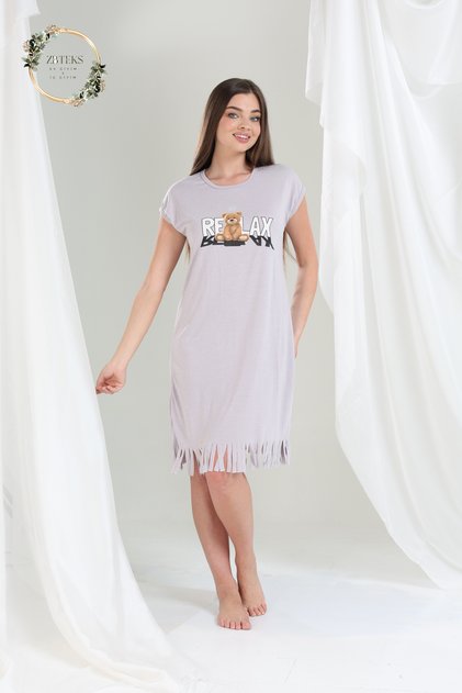 Relax Teddy Bear Patterned Tasseled Viscose Combed Cotton Casual Dress