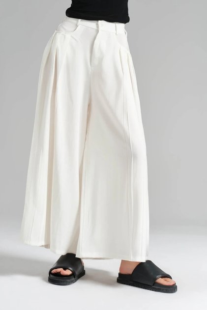 Women's Pleated Detailed Elastic Waist Design Wide Leg Trousers