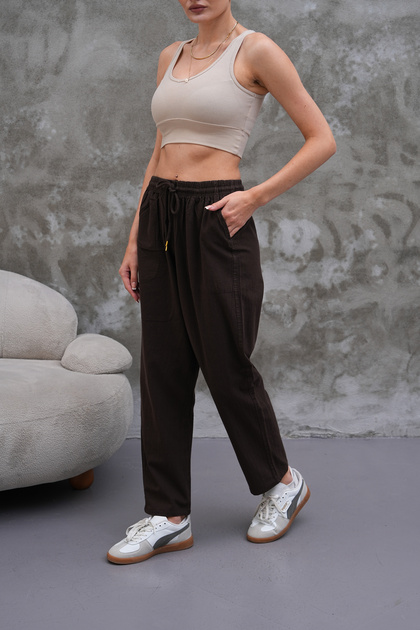 Brown Women's Cotton Linen Blend Comfortable Fit Pants