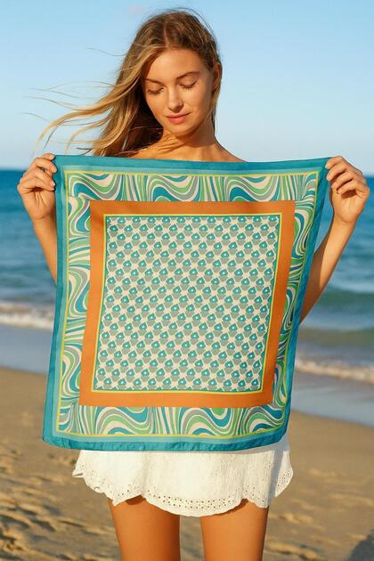 Axesoire 13944 Geometric Patterned Tile Satin Bandana Scarf 50X50