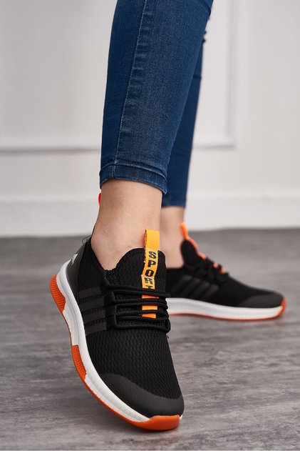 Daily Unisex Black Orange Sneaker Breathable Knitwear Lace-Up Lightweight Sports Shoes 249