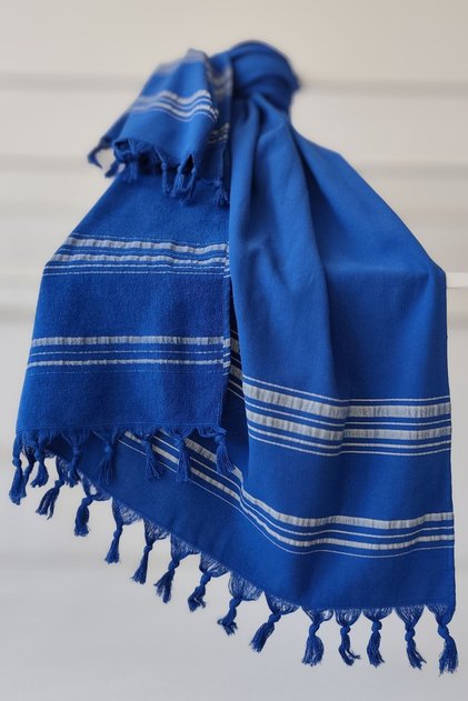 Cobalt Blue Striped Towel Peshtemal 90X170Cm - Soft and Highly Water Absorbent - 100% Cotton