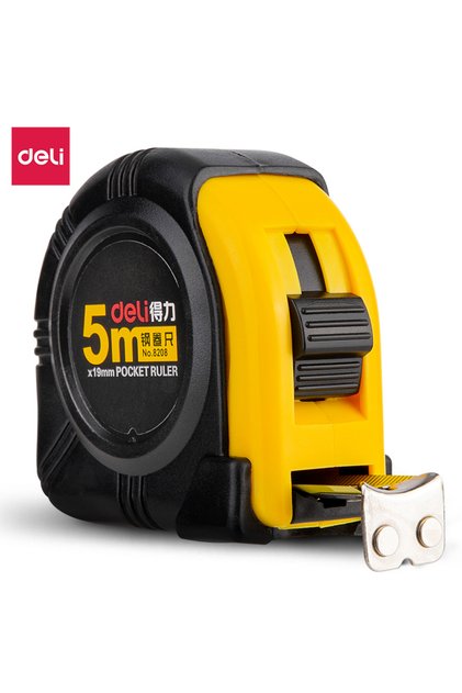 8208 Steel Measuring Tape, 5m × 19mm, Yellow – For Office & Home Measurements