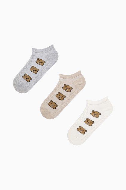 Jacquard Bear Light Gray 3-Piece Booties Socks