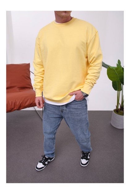 Men's Sweatshirt Cotton Yellow Oversize Crew Neck 3 Thread Without Thread