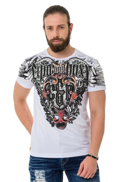 Ct728 vintage print t-shirt with stones