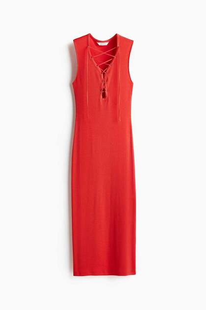 Ribbed lace-up dress