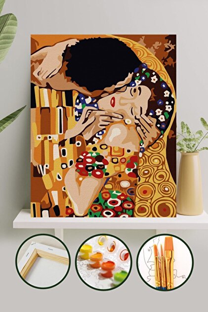 Sayılarla Boyama 40x50 Cm Tuval Seti Fırça Boya Dahil Çıtaya Gerili - Kiss
