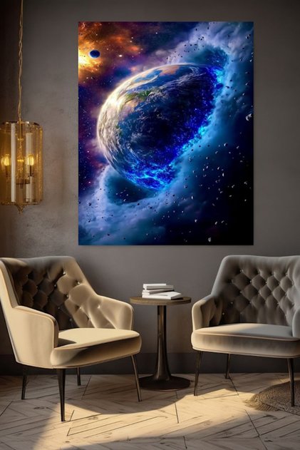 TABLIE PE PÂSLĂ CU VIZIUNE DE LA Pământ din spațiu, DECOR DE PERETE PENTRU CASĂ, SALON, BIROU, MAGAZIN, CADOU, ORNAMENT DECORATIV