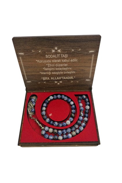 Sodalite Stone Prayer Beads and Bracelet Gift Wooden Box